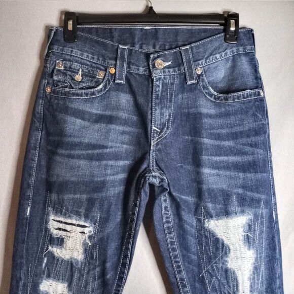 True Religion Slim Men's Distressed Dark Wash Denim Jeans Size 32x33 - Picture 4 of 12